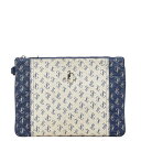 ジミーチュウ JCロゴ クラッチバッグ ベージュ ネイビー キャンバス レディース JIMMY CHOO 【中古】