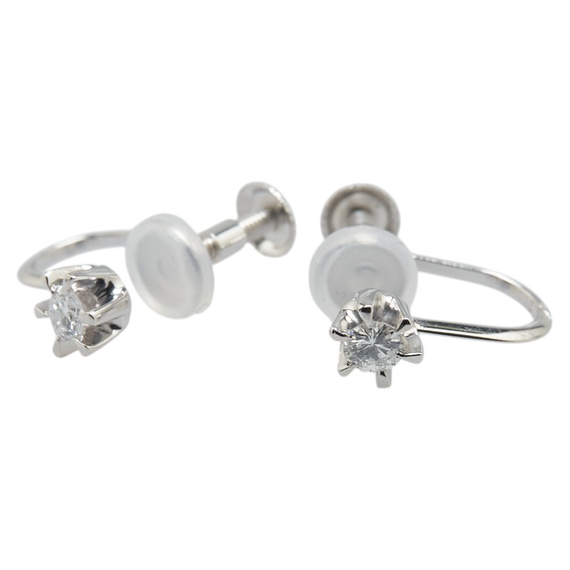 Pt900 プラチナ ダイヤ ネジ式 イヤリング レディース 【中古】