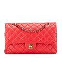シャネル ココマーク マトラッセ25 ダブルフラップ チェーンショルダーバッグ レッド キャビアスキン レディース CHANEL 【中古】