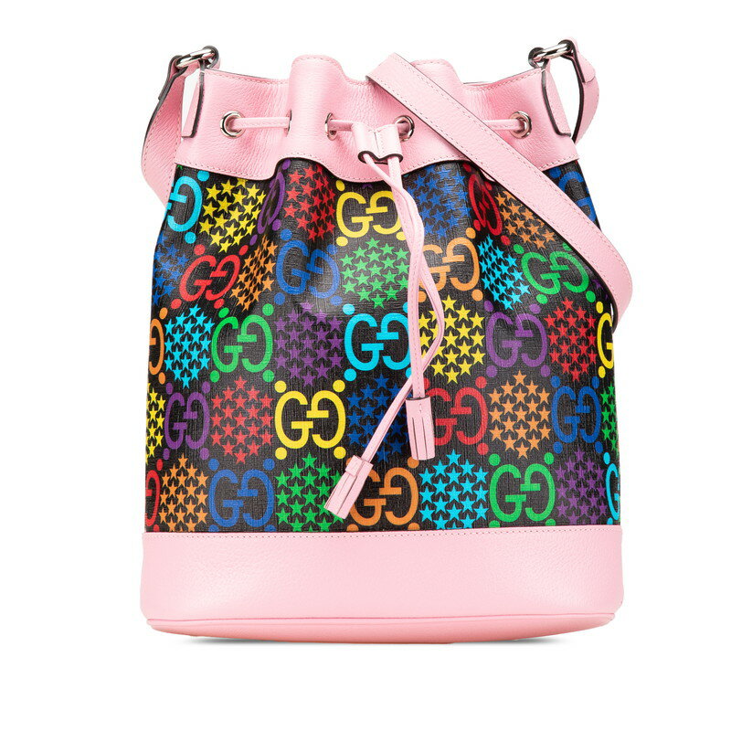 グッチ GGサイケデリック 斜め掛け ショルダーバッグ 598149 ブラック マルチカラー ピンク PVC レザー レディース GUCCI 【中古】
