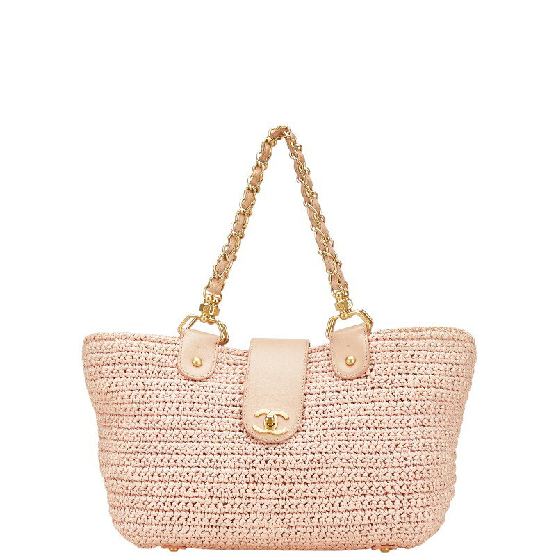 シャネル ココマーク チェーン トートバッグ ピンク ラフィア レザー レディース CHANEL 【中古】のサムネイル