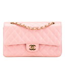シャネル マトラッセ ココマーク Wフラップ チェーン ショルダーバッグ ハンドバッグ ピンク キャビアスキン レディース CHANEL 【中古】