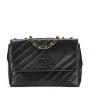 シャネル ココマーク バイアスステッチ チェーン ショルダーバッグ ブラック キャビアスキン レディース CHANEL 【中古】(4)