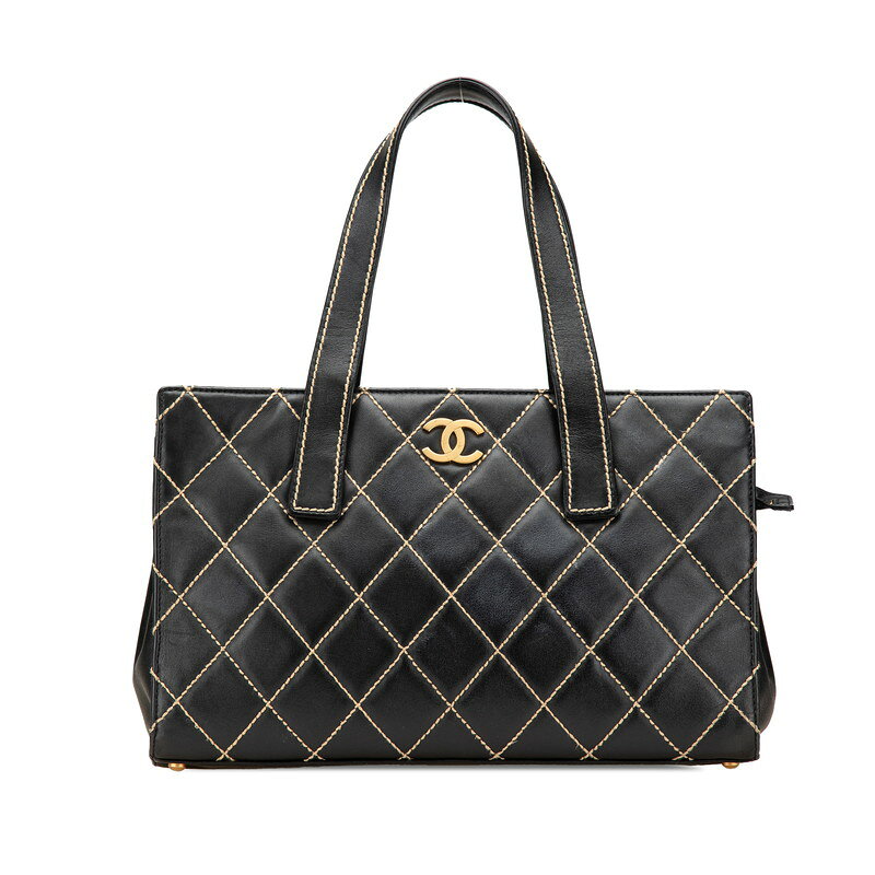 シャネル ココマーク ワイルドステッチ トートバッグ ブラック ラムスキン レディース CHANEL 【中古】