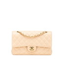 シャネル マトラッセ25 ダブルフラップ チェーン ショルダーバッグ ベージュ ゴールド金具 キャビアスキン レディース CHANEL 【中古】