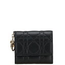ディオール カナージュ レディディオール 三つ折り財布 コンパクトウォレット ブラック ラムスキン レディース Dior 【中古】(4)