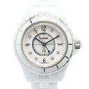 シャネル J12 8Pダイヤ 腕時計 H2570 クオーツ シルバー文字盤 ホワイトセラミック レディース CHANEL 【中古】