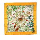 エルメス カレ90 AU COEUR DES BOIS 森の中で スカーフ オレンジ ホワイト マルチカラー シルク レディース HERMES 【中古】