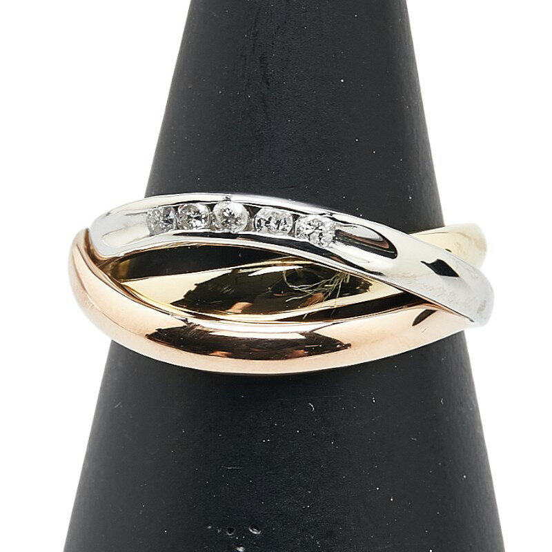 K18YG イエローゴールド K18PG ピンクゴールド Pt900 プラチナ/コンビ ダイヤ0.10ct リング 指輪 レディース 9.5号 【中古】