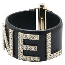 シャネル ロゴ ラインストーン バングル ブラック ラムスキン メタル レディース CHANEL 【中古】(4)