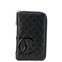 シャネル カンボンライン ココマーク 長財布 ラウンドファスナー ブラック ラムスキン エナメル レディース CHANEL 【中古】