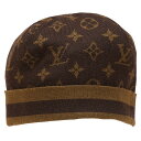 ルイ ヴィトン モノグラム ニット帽 ニットキャップ 帽子 ブラウン カシミヤ シルク レディース LOUIS VUITTON 【中古】