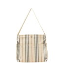バーバリー ストライプ ワンショルダーバッグ ベージュ キャンバス レザー レディース BURBERRY 【中古】