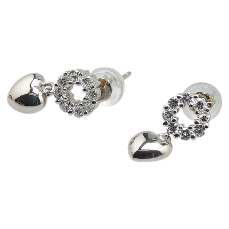 ノーブランド Pt900 プラチナ ダイヤ0.32ct スイング ハート モチーフ スタッドピアス レディース no brand 【中古】