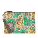 グッチ GGスプリーム タイガー 虎 クラッチバッグ 451473 ブラウン グリーン イエロー PVC レザー レディース GUCCI 【中古】