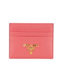 プラダ ロゴ カードケース ピンク レザー レディース PRADA 【中古】
