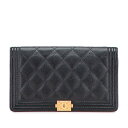 シャネル ボーイシャネル 長財布 ブラック アンティークゴールド金具 キャビアスキン レディース CHANEL 【中古】