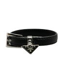 プラダ 三角ロゴプレート ブレスレット 1IB351 ブラック シルバー レザー レディース PRADA 【中古】