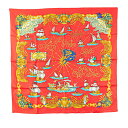 エルメス カレ90 VOILES DE LUMIERE 光の帆船 スカーフ レッド ゴールド マルチカラー シルク レディース HERMES 【中古】
