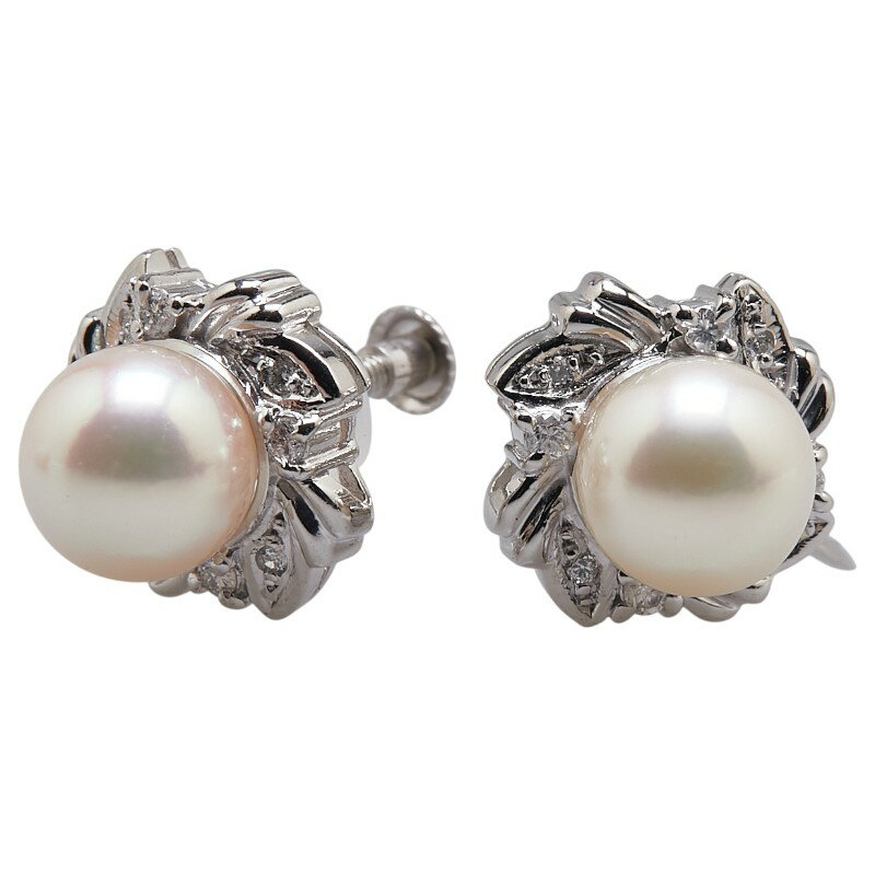 Pt900 プラチナ アコヤパール7.4mm ダイヤ0.13ct イヤリング レディース 【中古】