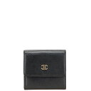 シャネル ココマーク 三つ折り財布 コンパクトフラップウォレット ブラック レザー レディース CHANEL 【中古】