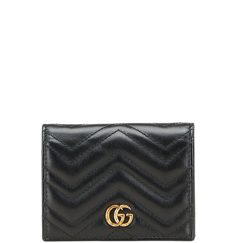 グッチ GGマーモント コンパクトウォレット 二つ折り財布 466492 ブラック レザー レディース GUCCI 【中古】