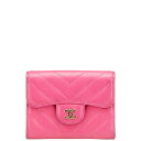 シャネル ココマーク Vステッチ コインケース カードケース ピンク ラムスキン レディース CHANEL 【中古】