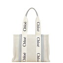 クロエ ウッディ ミディアム トートバッグ ショルダーバッグ ベージュ ブルー キャンバス レザー レディース Chloe 【中古】