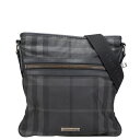 バーバリー チェック ロゴプレート ショルダーバッグ ブラック ナイロン レザー レディース BURBERRY 【中古】