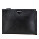 プラダ 三角ロゴプレート クラッチバッグ ブラック レザー レディース PRADA 【中古】