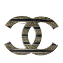 シャネル ココマーク ラメ ボーダー ブローチ シルバー ブラック メタル レディース CHANEL 【中古】