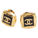 シャネル ヴィンテージ ココマーク スクエア イヤリング ゴールド ブラック メッキ レディース CHANEL 【中古】