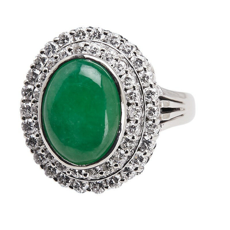 ノーブランド Pt850 プラチナ ひすい2.70ct ダイヤ0.966ct リング 指輪 レディース no brand 9.5号 【中古】