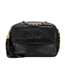 シャネル ココマーク フリンジ 斜め掛け チェーン ショルダーバッグ ブラック ラムスキン レディース CHANEL 【中古】