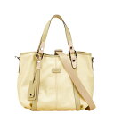 トッズ トートバッグ ショルダーバッグ 2WAY ベージュ系 グリーン系 PVC レザー レディース TOD’S 【中古】