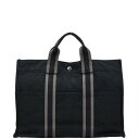 エルメス フールトゥ トートMM ハンドバッグ トートバッグ ブラック グレー キャンバス レディース HERMES 【中古】