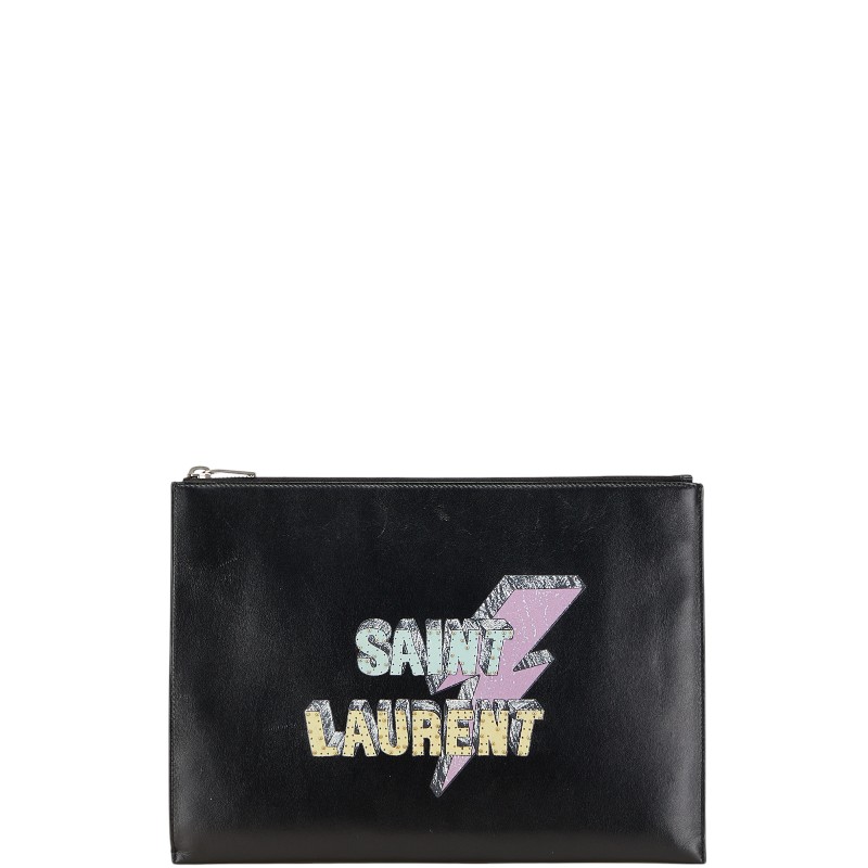 サンローラン SAINT LAURENT ロゴ プリント スタッズ iPad タブレットケース クラッチバッグ ブラック マルチカラー レザー レディース SAINT LAURENT 【中古】