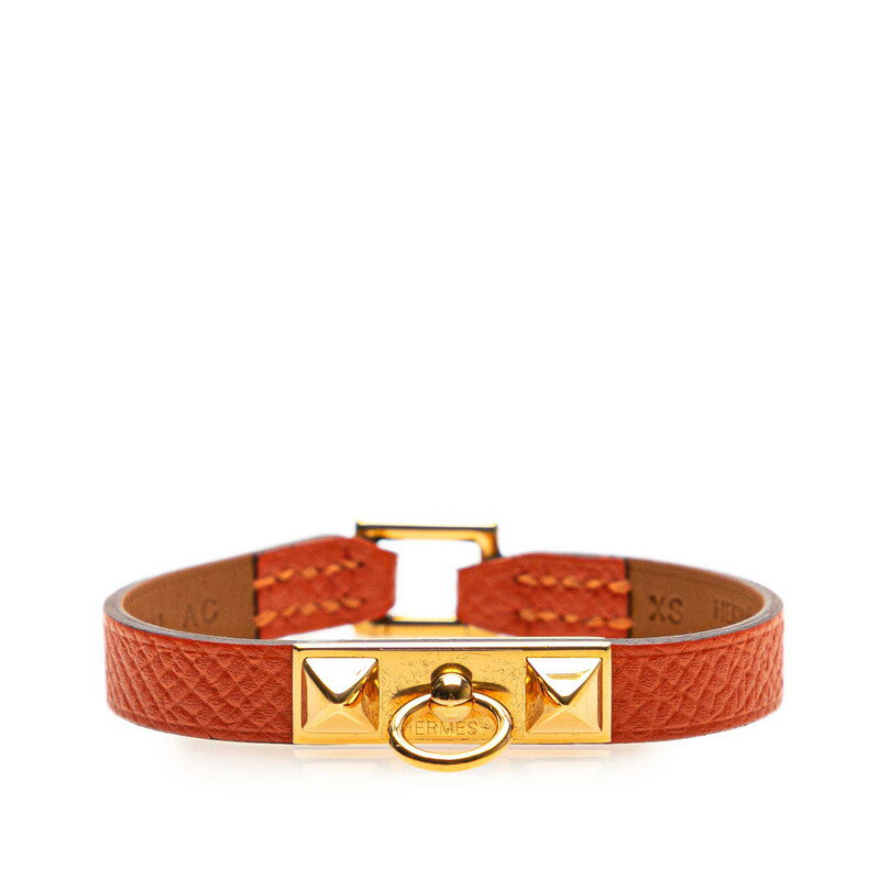 エルメス リヴァル ミニ ブレスレット オレンジ ゴールド レザー メタル レディース HERMES ...