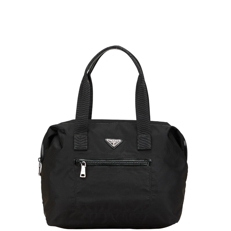 プラダ 三角ロゴプレート ハンドバッグ トートバッグ VR4377 ブラック ナイロン レザー レディース PRADA 【中古】