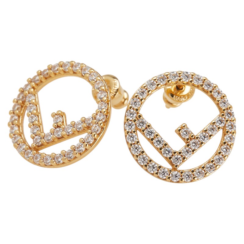 フェンディ エフイズ スタッドピアス ゴールド メッキ ラインストーン レディース FENDI 【中古】