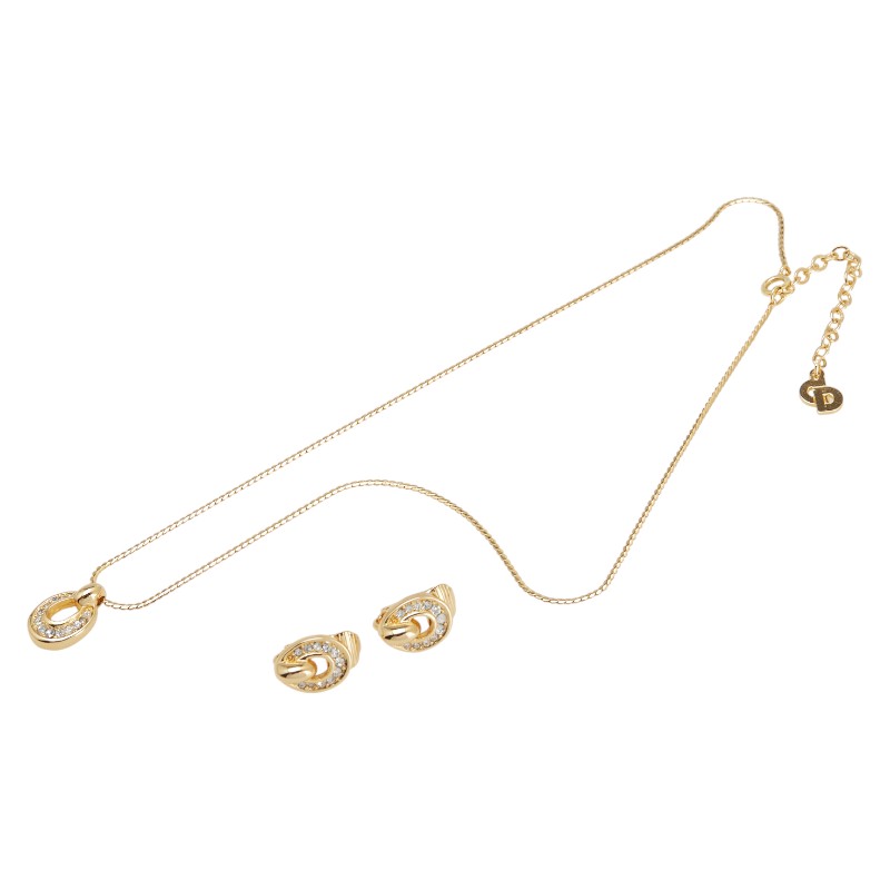 ディオール ネックレス イヤリング2点 ラインストーン セット ゴールド メッキ レディース Dior 【中古】
