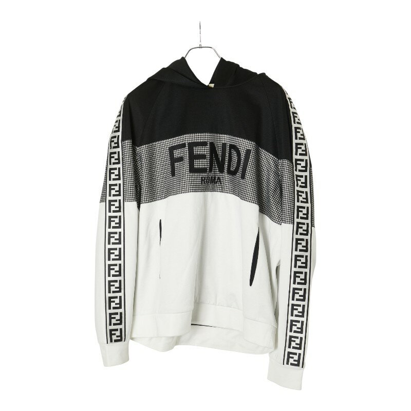 フェンディ ロゴ パーカー プルオーバー サイズ：XL ブラック ホワイト ポリエステル コットン メンズ FENDI 【中古】
