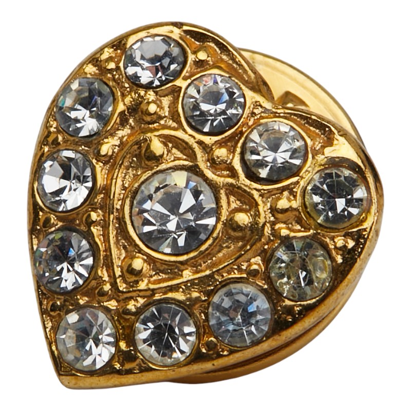 セリーヌ ハート モチーフ ピンバッジ ゴールド メッキ ラインストーン レディース CELINE 【中古】