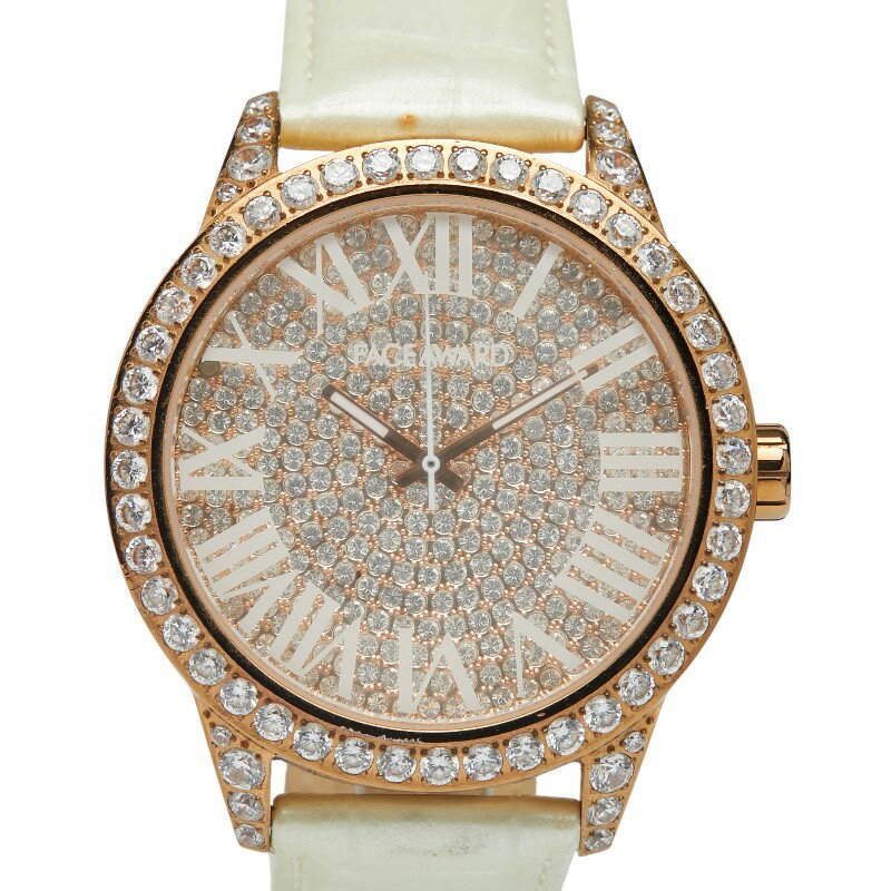 フェイスアワード スワロフスキー ジルコニア 腕時計 42Grace クオーツ ゴールド文字盤 ステンレススチール レザー レディース FACEAWARD 【中古】