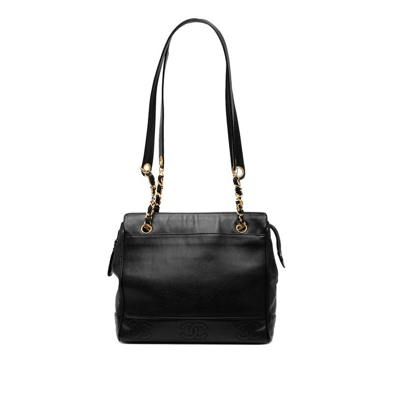 シャネル トリプルココマーク チェーン トートバッグ ブラック キャビアスキン レディース CHANEL 【中古】