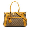 グッチ GGキャンバス バンブー ハンドバッグ ショルダーバッグ 2WAY 282300 ベージュ イエロー キャンバス レザー レディース GUCCI 【中古】