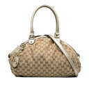 グッチ GGキャンバス スーキー ハンドバッグ ショルダーバッグ 2WAY 223974 ベージュ ゴールド キャンバス レザー レディース GUCCI 【中古】