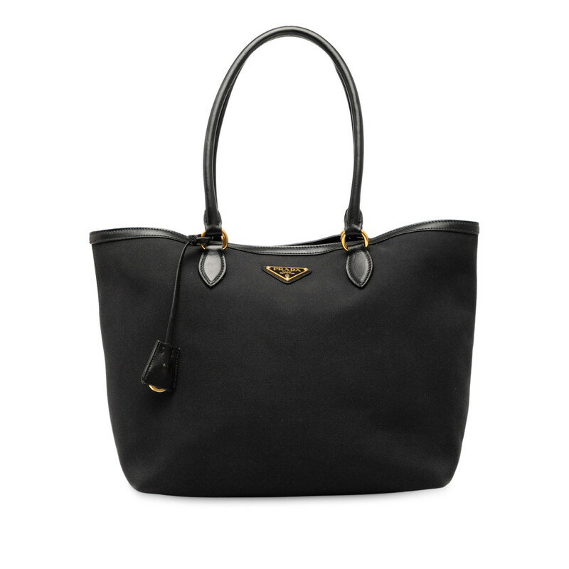 プラダ 三角ロゴプレート トートバッグ ショルダーバッグ 1BG158 ブラック キャンバス レザー レディース PRADA 【中古】