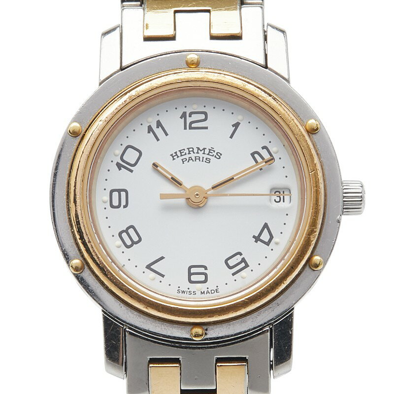 エルメス クリッパー 腕時計 CL4.220 クオーツ ホワイト文字盤 ステンレススチール メッキ レディース HERMES 【中古】