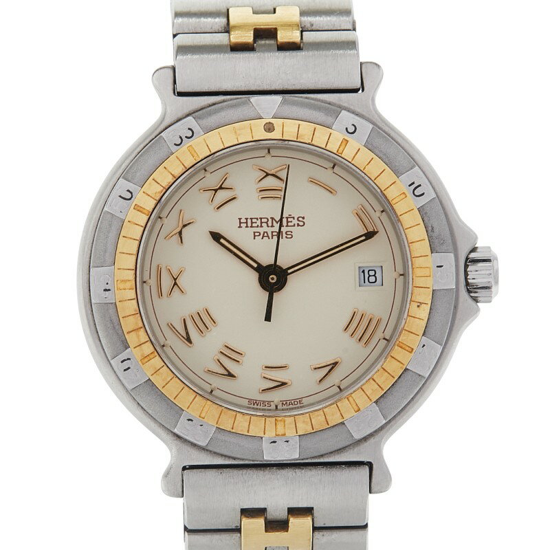 エルメス キャプテンニモ 腕時計 クオーツ ベージュ文字盤 ステンレススチール メッキ レディース HERMES 【中古】